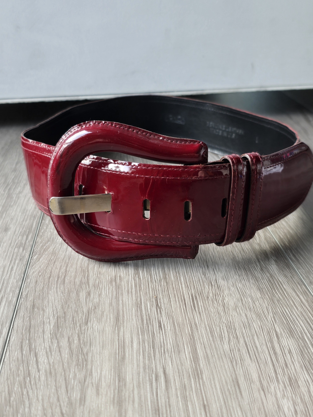 Avignon Wide Burgundy Patent Leather Belt Sculptural Buckle Size L Made In  USA